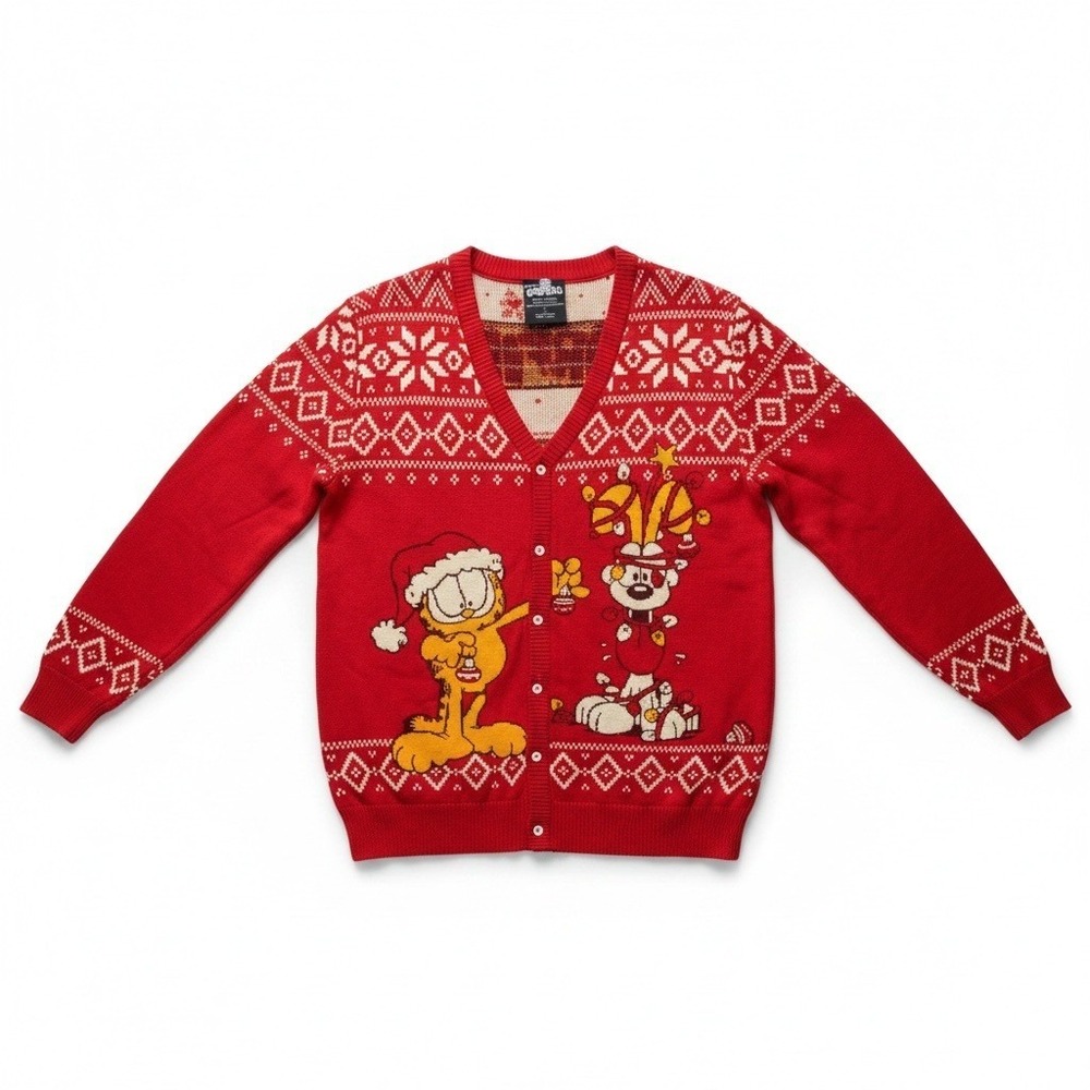 Garfield‎ Christmas Cardigan Sweater Red Ugly Holiday Knit Unisex Large